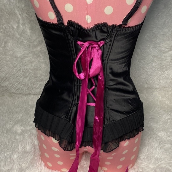 Playboy black satin 2 tone pink & purple ribbon detail corset top - Picture 7 of 10
